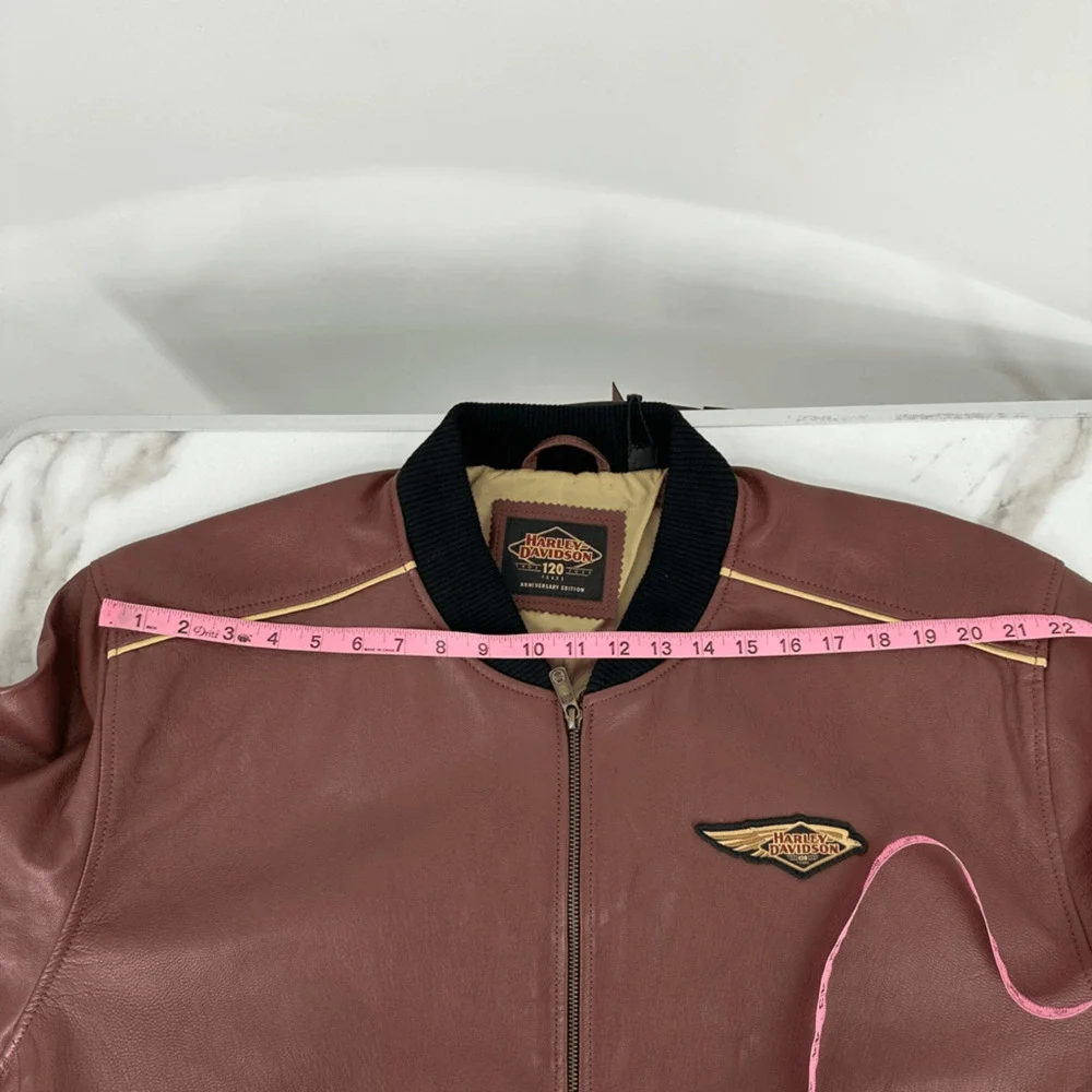 Harley-Davidson Men's 3X Rum Raisin Leather Bomber Jacket 120th Anniversary Red
